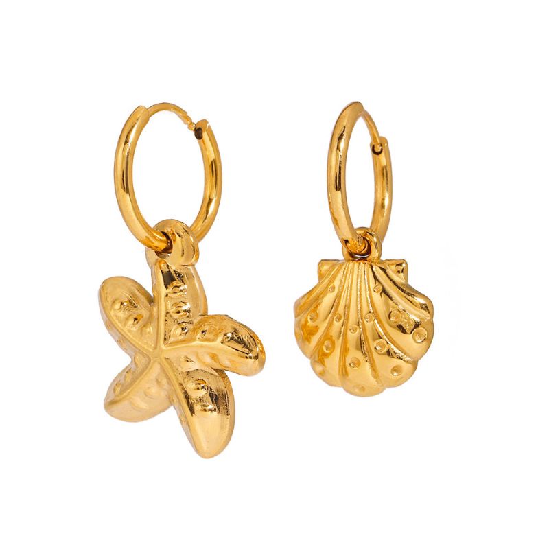 18K Gold PVD Starfish Shell Huggie Earrings