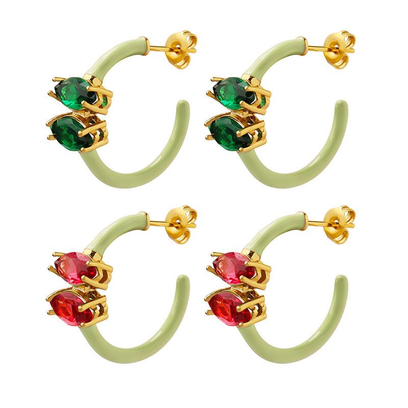 Gemstone Enamel C Hoop Earrings