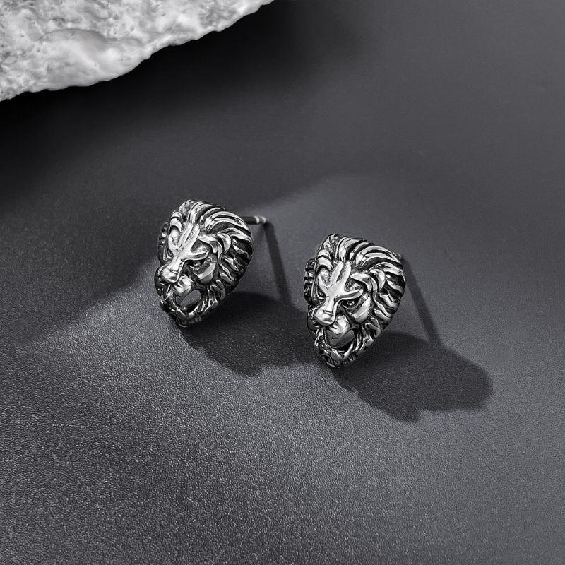 Mens Lion Cast Earrings