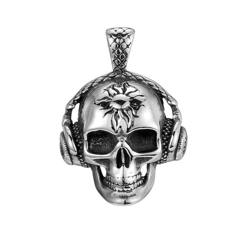 Mens Stainless Steel Cast Skull Pendant