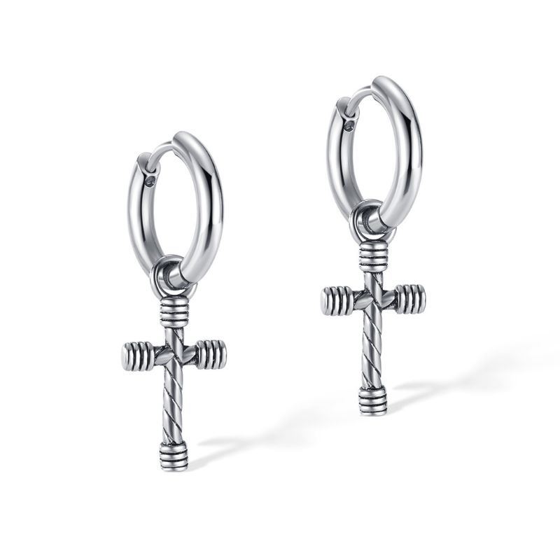Mens Vintage Cross Drop Earrings