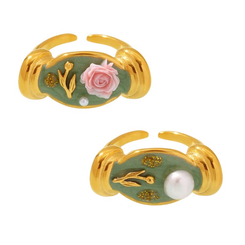 Rose Pearl Enamel Ring